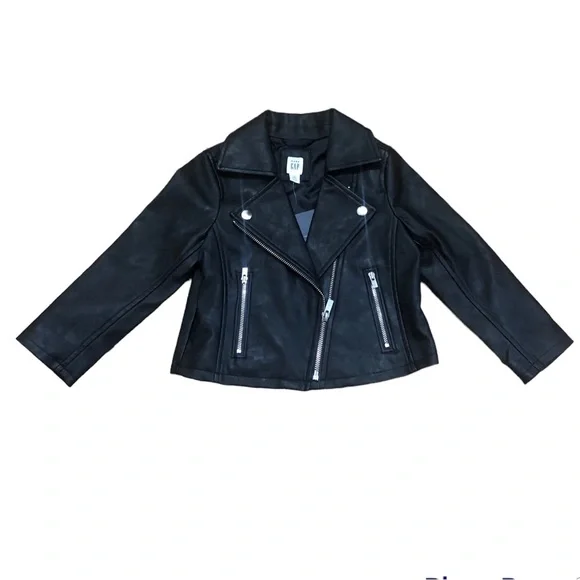 GAP | Jackets & Coats | Gap Faux Leather Black Moto Jacket 3t
